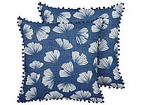 2 декоративні подушки в листочках 45х45 см синьо-біла КУЛЬБАБА
