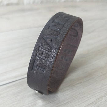 Браслет із натуральної шкіри з тисненням "THANK YOU JESUS!" Коричневий (KG-6783)