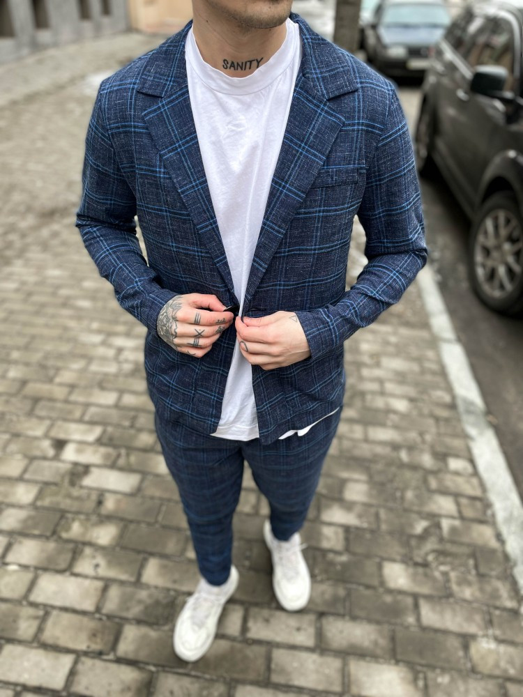 Купить Костюм пиджак + штаны синий в клетку 5-697, цена 1550 грн — Prom ...