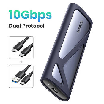 Металевий корпус для SSD накопичувача M.2 NVMe/SATA 10Gbps UGREEN Enclosure + 2 кабелі (чорний) CM400