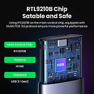 Металевий корпус для SSD накопичувача M.2 NVMe 10Gbps UGREEN Enclosure + кабель Type-C-Type-C (чорний) CM400, фото 6