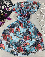 Женский летне-весенний цветастый шарфик 70*180 см Голубой