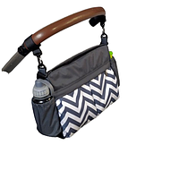 Универсальная сумка на детскую коляску, серая сумка на коляску от Mamalook с принтованными карманами "Зигзаг"
