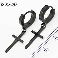 Серьги крестики гладкие цвет черные сталь Xuping 01247