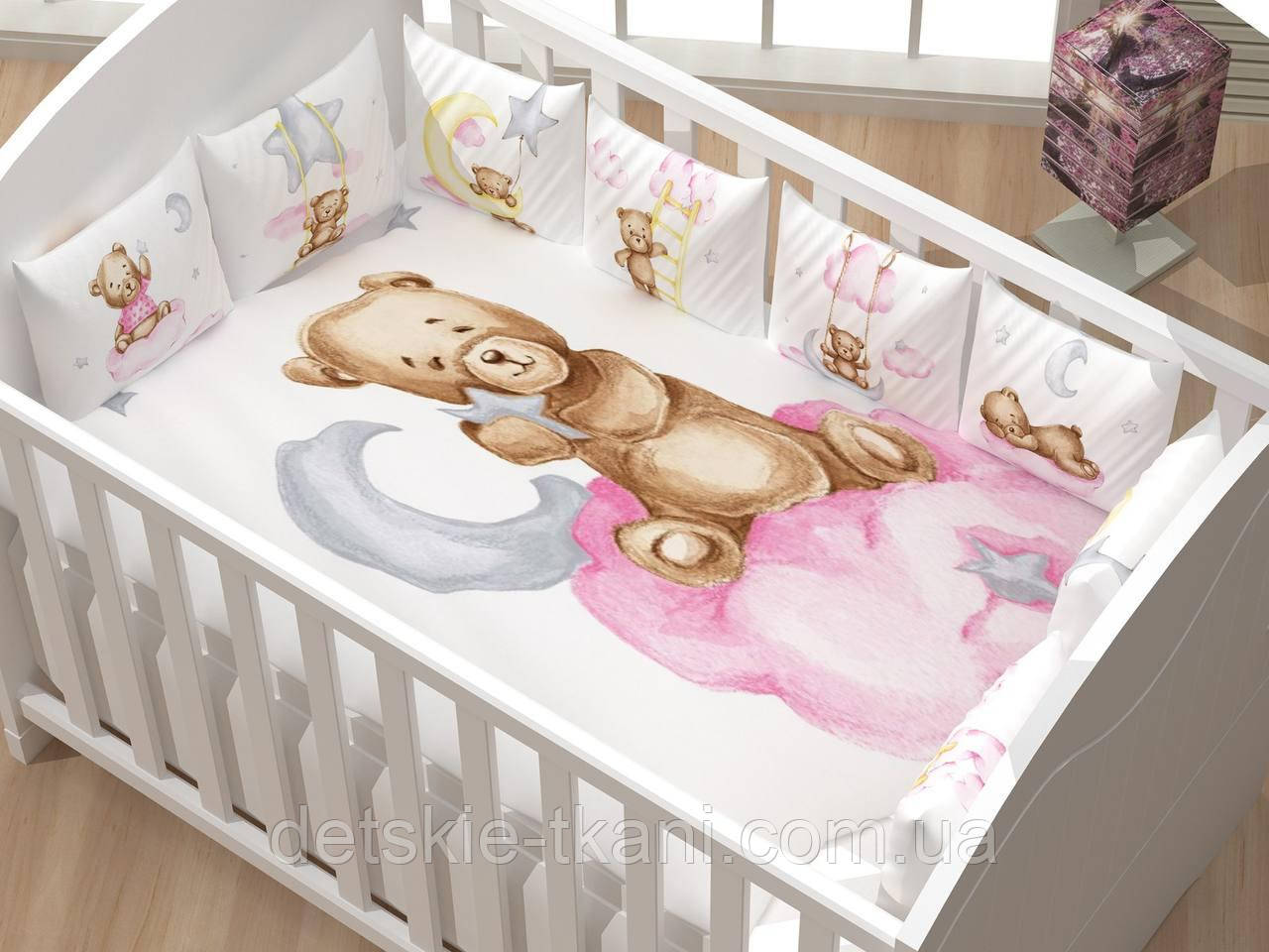 Набір панелей із ранфорсу "Ведмедик на рожевій хмарі" (купони 80*240 см), фото 1