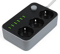 Подовжувач CX-U613 Антиобертовий 2M Power Strip 3 230 В гнізда і 6 USB 5 В гнізда Подовжувач 2M