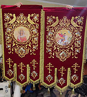 Хоругви великі червоні "Варвара і Георгій", вишивка на оксамиті термодрук ікони 120х60см