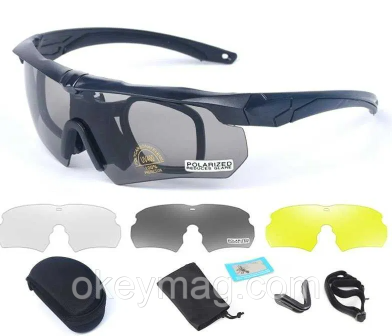 Тактичні захисні окуляри ESS Crossbow Polarized з 3 лінзами і диоптрією (Чорний)
