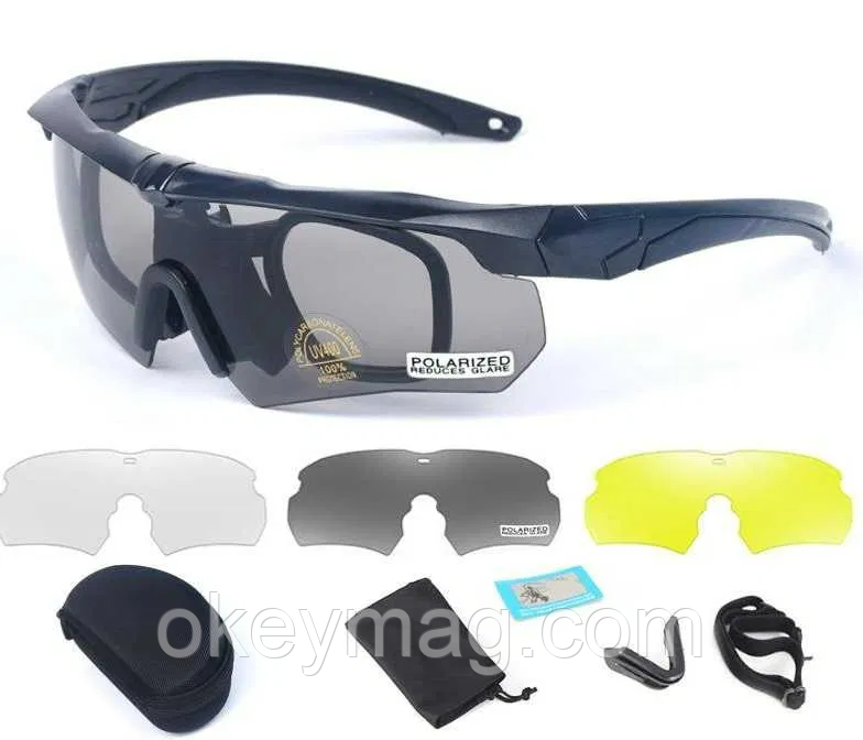 Тактичні захисні окуляри ESS Crossbow Polarized з 3 лінзами і диоптрією (Чорний), фото 1