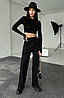 Жіночий стильний костюм штани та топ із довгими рукавами чорний, фото 2