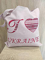Сумка Шоппер з вишивкою I Ukraine Пудра Льон, еко сумка для покупок, шопер, сумка з вишиванкою, сумка для покупок вишита