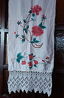 Рушник на льняном полотне с вышивкой и кружевом 230*37 см Винтаж ручной работы Полтавщина