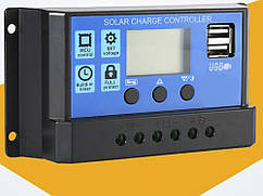 Контролер ШИМ заряду батареї для сонячної панелі 40А 12В/24В з дисплеєм та USB 40А Чорний