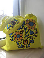 Сумка Шоппер с вышивкой Цветочки на желтом льне, эко сумка для покупок, шопер,сумка с вышивкой,сумка вышитая