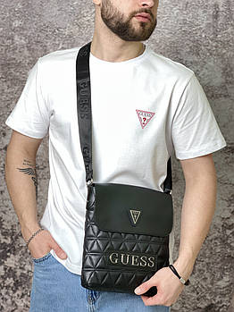 Чоловіча футболка + Сумка месенджер Guess повсякденна  ⁇  Комплект теніска та сумка Гесс бавовняна