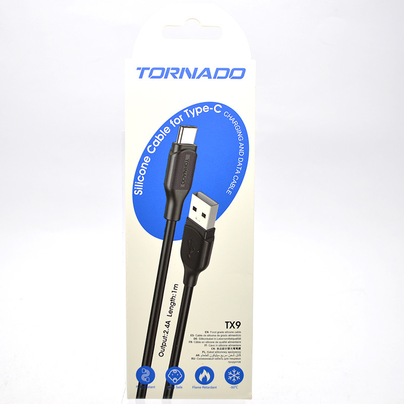 Кабель Tornado TX9 Silicon Cable Type-c 2,4A 1M Black, фото 1