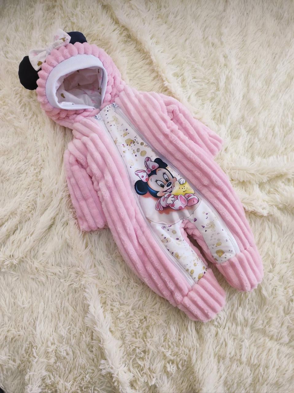 Комбінезон для новонароджених дівчаток, рожевий, принт Мінні, фото 1