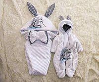 Зимний комплект для новорожденных малышей, белый, принт Зайчик