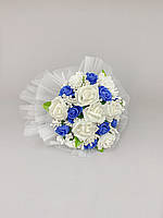 Весільний букет дублер сині, білі троянди
