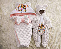 Зимовий комплект одягу для новонароджених, принт Тигреня, молочний