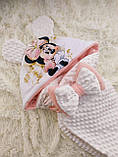 Демісезонний комплект одягу для новонароджених, принт Мінні, молочний, фото 3