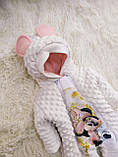 Демісезонний комплект одягу для новонароджених, принт Мінні, молочний, фото 5