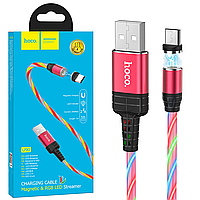 Магнитный светящийся кабель USB Hoco U90 Ingenious streamer USB to Micro-USB 2A (1m) Red