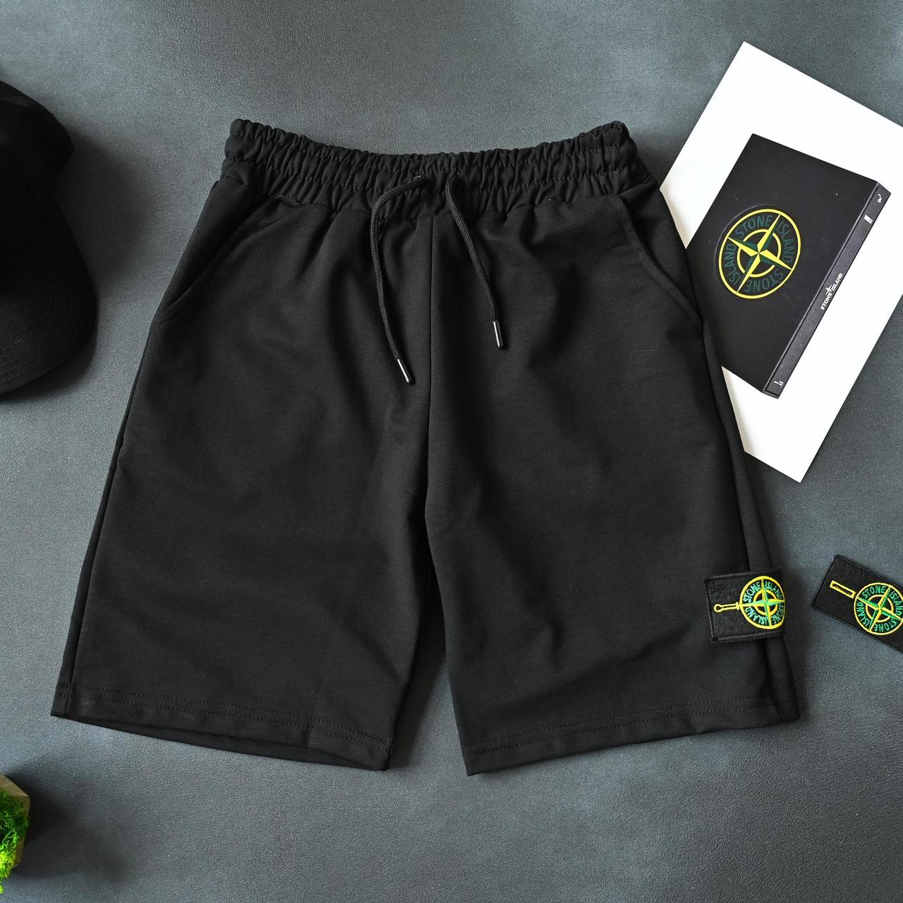 Літні чоловічі спортивні шорти Stone Island Black Чоловічі шорти Чорні Стон Айленд із кишенями патч Туреччина