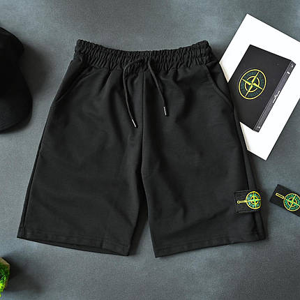 Літні чоловічі спортивні шорти Stone Island Black Чоловічі шорти Чорні Стон Айленд із кишенями патч Туреччина, фото 1