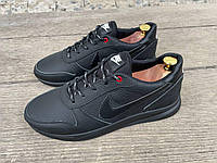 Чоловічі шкіряні кросівки Nike N чорний, мужские кросовки кожа на весну-осень Топчик 2023 черные.
