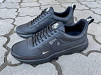 Чоловічі шкіряні кросівки Nike 01-15/59 чорний, мужские кросовки кожа на весну-осень Топчик 2023 черные.