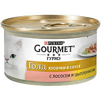 Влажный корм для кошек Purina Gourmet Gold Кусочки в соусе с лососем и цыпленком 85 г Акция