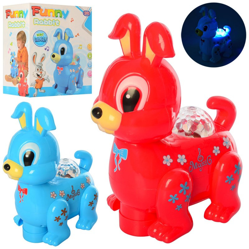 Музична іграшка Зайчик NR617-51, 19 см, музика, світло, їздить, 2 кольори, на батарейках, фото 1