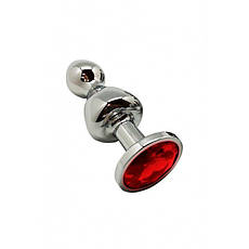Металева анальна пробка Wooomy Lollypop Double Ball Metal Plug Red S діам. 2,8 см, довжина 8,5 см, Київ