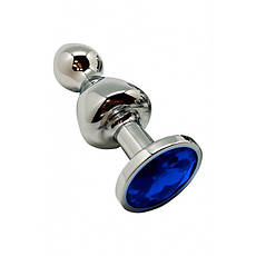 Металева анальна корка Wooomy Lollypop Double Ball Metal Plug Blue L діаметр 3,5, довжина 10,5 см, Київ