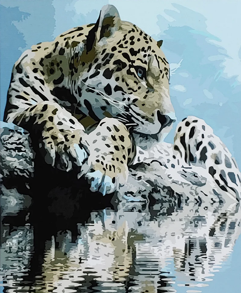 Картина за номерами Strateg ПРЕМІУМ Мрійливий леопард (з лаком та рівнем) 40х50 см SY6904 (Strateg)