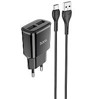 МЗП Hoco C88A Star round 2.4A (2USB-A) + кабель USB to Type-C Чорний