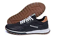 Мужские кожаные летние кроссовки, перфорация Reebok Classic black