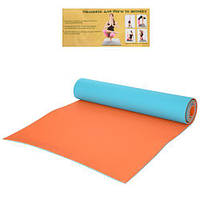 Коврик для йоги и фитнеса, каремат TPE+TC 183х61см 6 мм Синий/Оранжевый