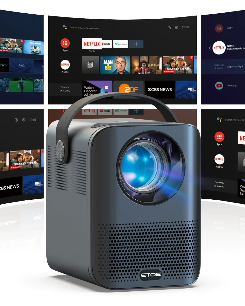 ETOE D2 Pro FHD 1080p мініпроєктор із вбудованим Android TV (A1172), Chromecast відеопроєктор