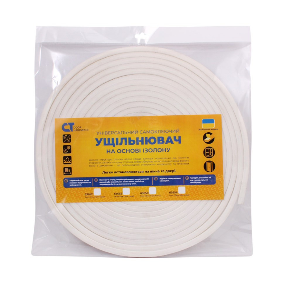 Дверной уплотнитель Comit 8мм*13мм*10м самоклеющийся Белый матовый, фото 1