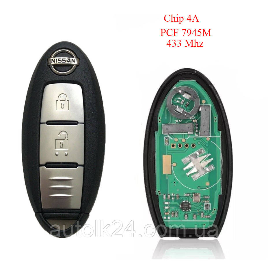 Смарт ключ для Nissan X-Trail Qashqai 2 кнопки 433 Mhz chip Id 4A