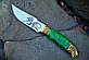 Ніж ручної роботи "Чужої в зеленому" сталь 50х14мф з гравіюванням, в капі, фото 2