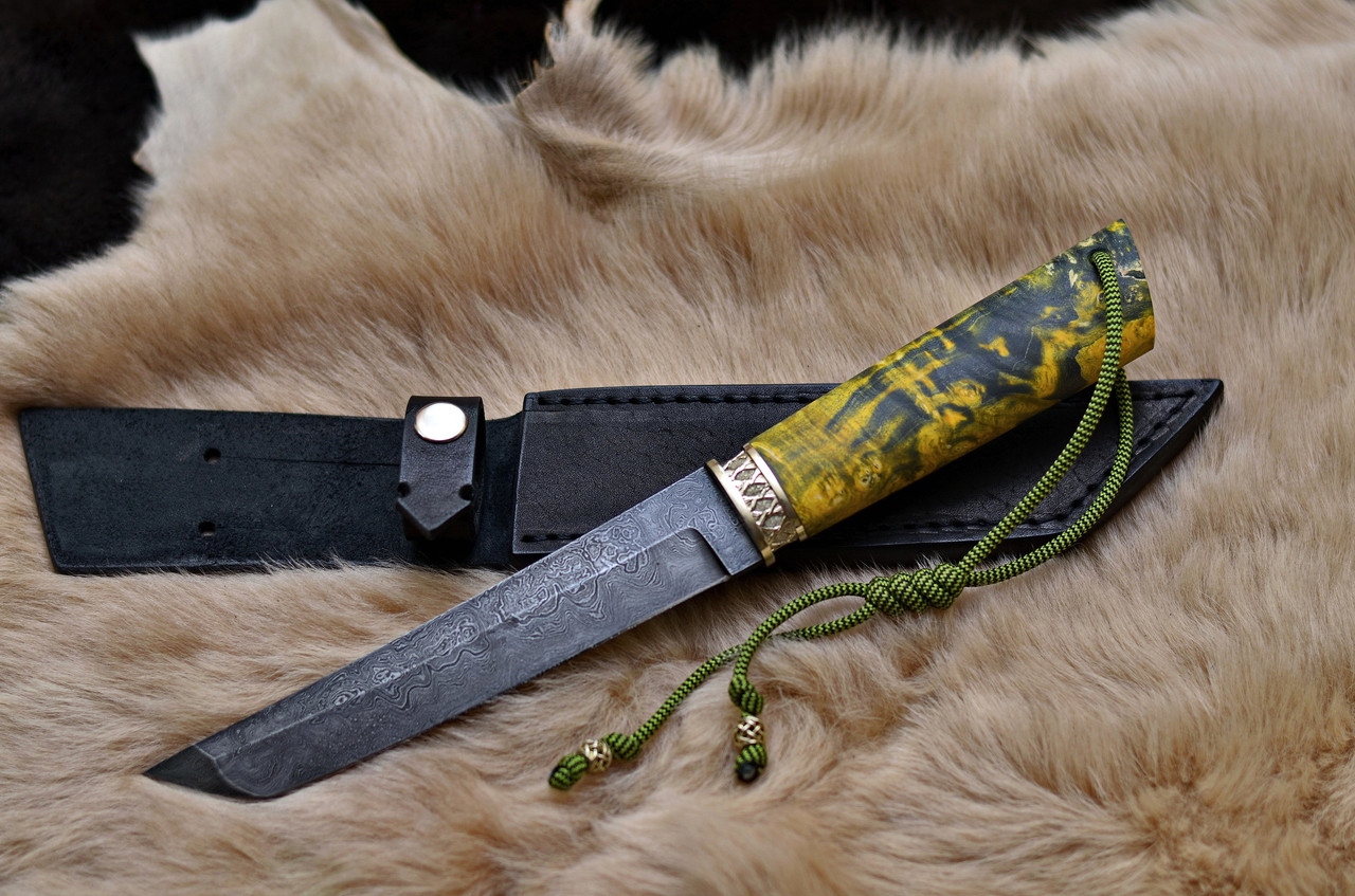 Ніж ручної роботи "Схід сонця" танто, дамаська сталь, фото 1