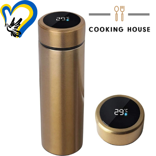 Розумний сенсорний термос Cooking House з LED touch екраном і індикатором температури 500 мл Золотистий