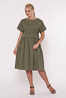 Летнее стильное оливковое платье миди из 100% хлопка больших размеров