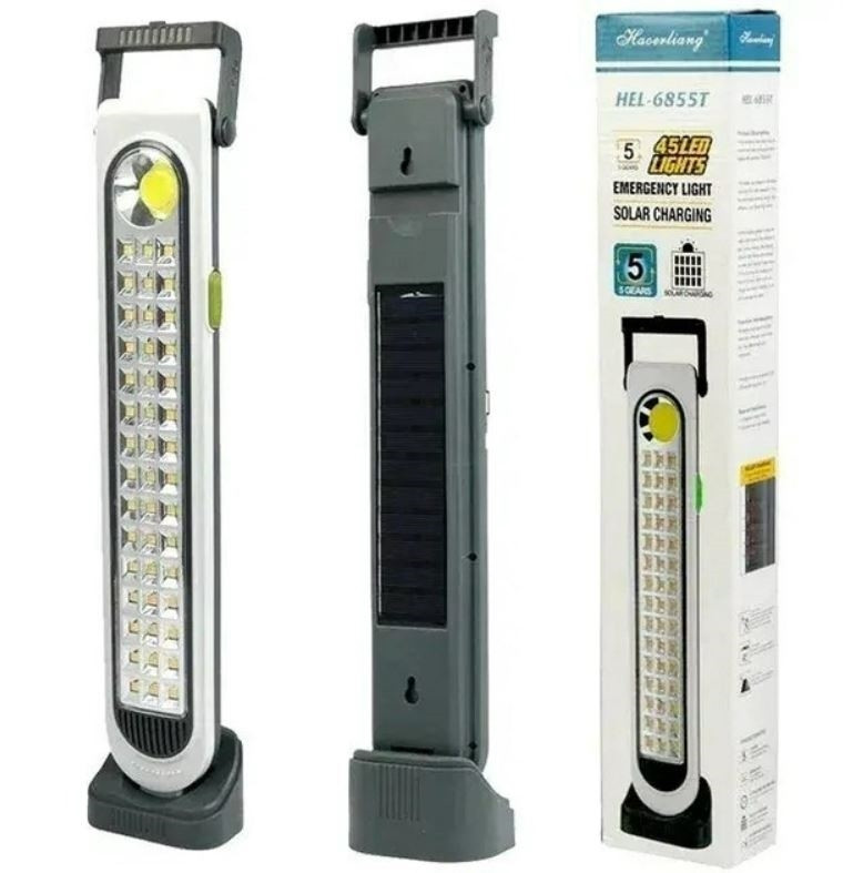 ПОРТАТИВНА АКУМУЛЯТОРНА Світлодіодна лампа HEL-6855T 45 LED З СОНЯЧНОЮ ПАНЕЛЬЮ, фото 1