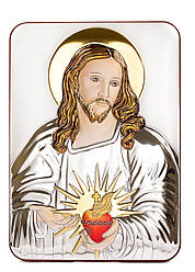 Срібна Ікона Серце Ісуса з емаллю 7х10см