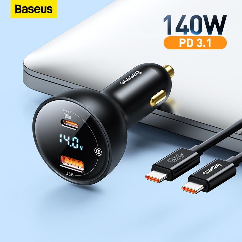 Автомобільний зарядний пристрій Baseus 140 Вт + кабель Швидке заряджання PD3.1 QC3.0 CGZX7001