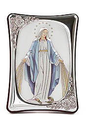 Срібна Ікона Божої Матері Непорочне Зачаття з емаллю 7х10см